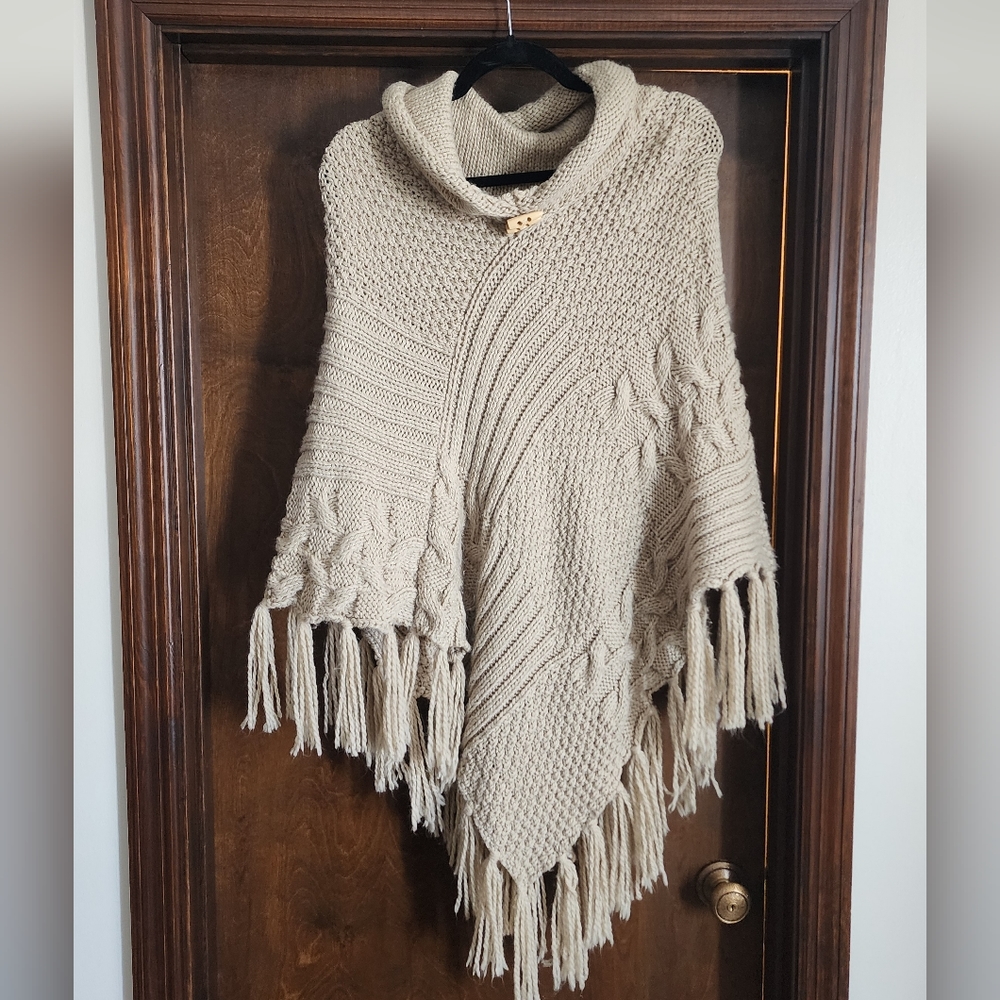 Maurices Crochet Poncho Tan One size